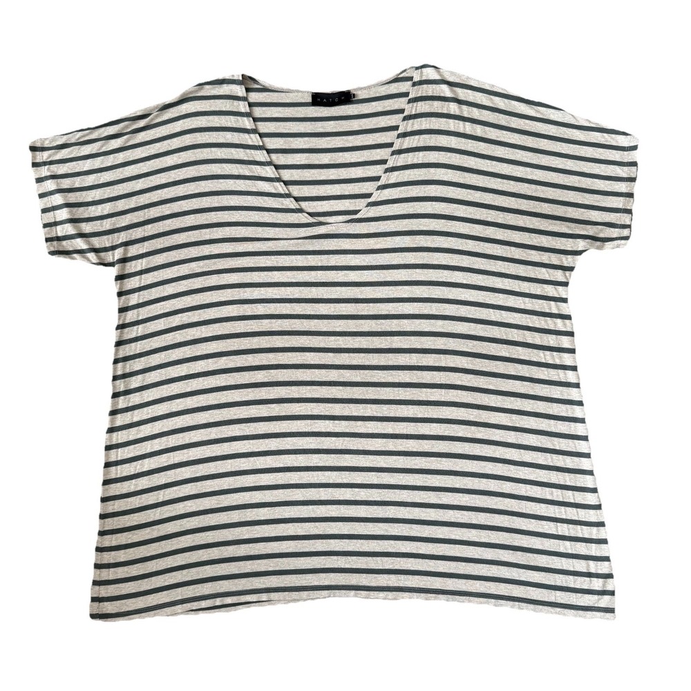 Hatch Striped V-Neck Tunic in White and Dark Green